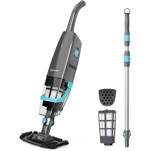 PoolMr Cordless Handheld Pool Vacuum, Rechargeable IPX8 Waterproof Pool Spa Vacuum with 5-Section Pole Up to 8.6ft, Dual-Phase Filtration for Hot Tub, Above Ground Pool, Spa, Ponds